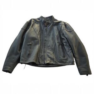 River Road Black Leather Motorcycle Jacket Men’s Size 54 Quilted Lined